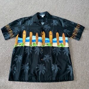 Pacific Legend Mens Sz L Longboard Chest Band Shirt Black Poplin Collar‎ Coconut